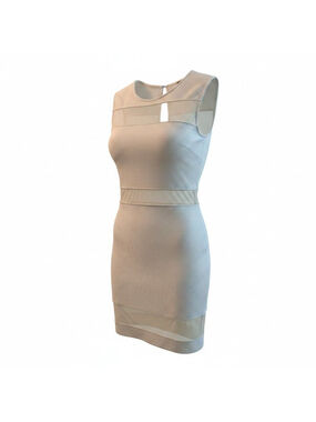 ASOS White Ribbed Mesh Panel Bodycon Dress Sleeveless Midi US 14